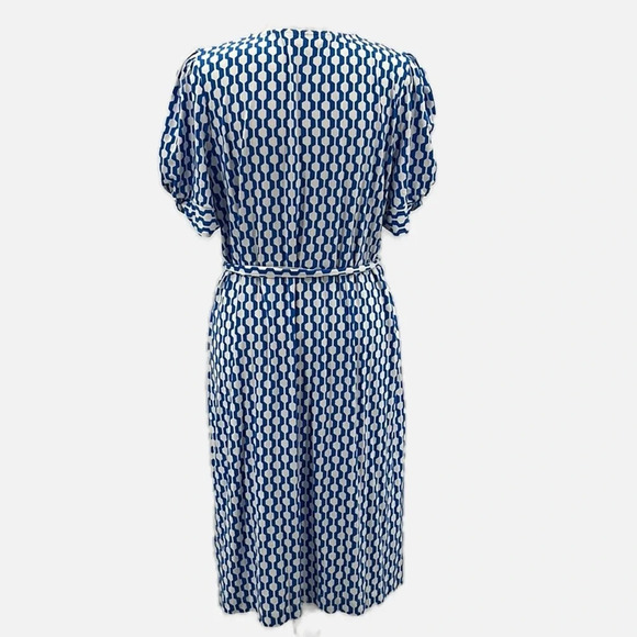 Boden Knot Detail Jersey Knit Geo Print Dress in Azure Blue & White - NWOT - 14R - Picture 5 of 8